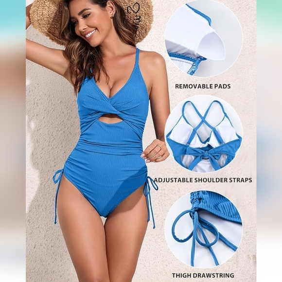 Ribbed One Piece Tummy Control Swimsuit - Picture 5 of 6